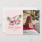 Midcentury Modern Huis Roze Kerstmis Kaart (Voorkant)