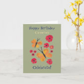 MidCentury Modern Oranje vlinder Leuke verjaardag Kaart (Gele Bloem)