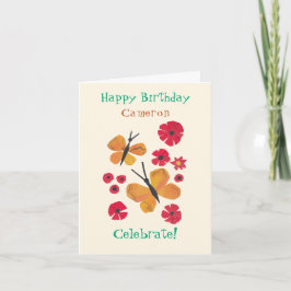 MidCentury Modern Oranje vlinder Leuke verjaardag Kaart