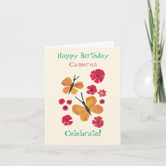 MidCentury Modern Oranje vlinder Leuke verjaardag Kaart (Voorkant)