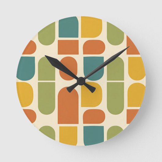 Midcentury Modern Organic Shapes Pattern Ronde Klok (Voorkant)