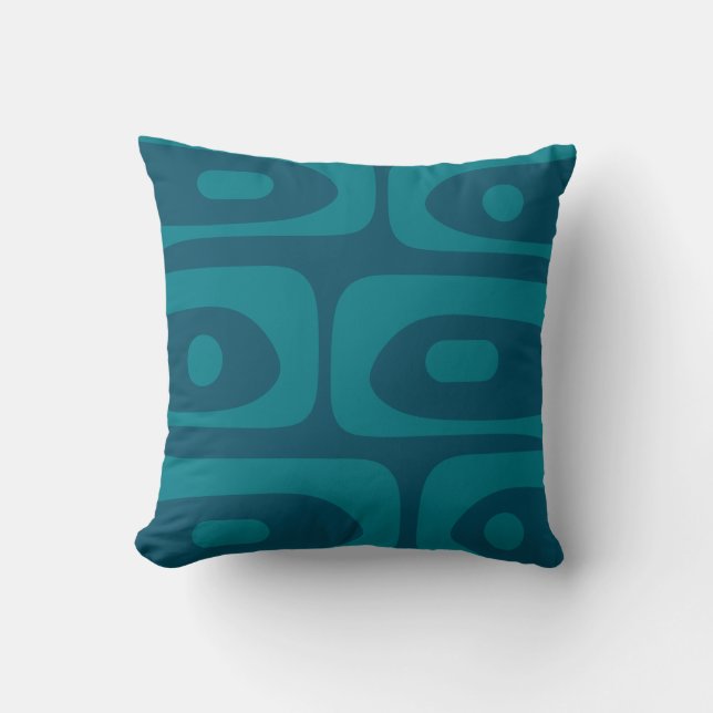 Midcentury Modern Piquet Abstract Blauwgroen Kussen (Voorkant)