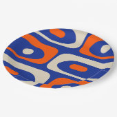 Midcentury Modern Piquet Abstract Blue Orange Papieren Bordje (Gekanteld)