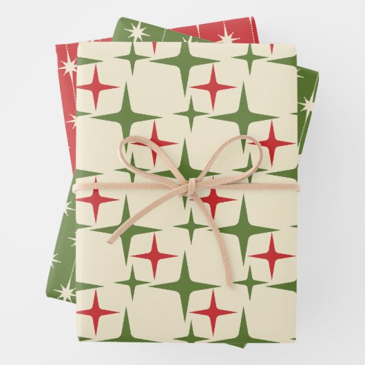 Midcentury Modern Retro Christmas Patterns Inpakpapier Vel (In situ)