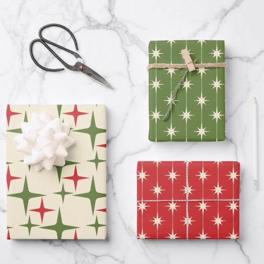 Midcentury Modern Retro Christmas Patterns Inpakpapier Vel (Voorkant)