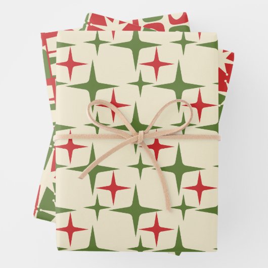 Midcentury Modern Retro Christmas Patterns Inpakpapier Vel (In situ)