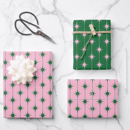Midcentury Modern Retro Christmas Starbursts Inpakpapier Vel (Voorkant)