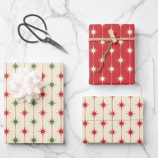Midcentury Modern Retro Christmas Starbursts Inpakpapier Vel (Voorkant)