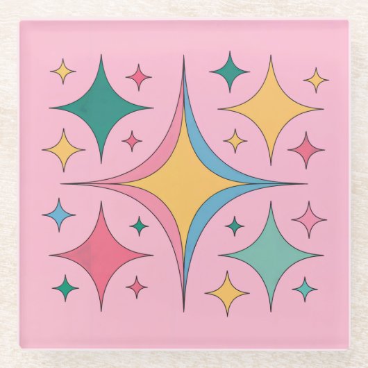 MidCentury Modern Roze Glas Onderzetter Set (Voorkant)