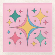 MidCentury Modern Roze Glas Onderzetter Set