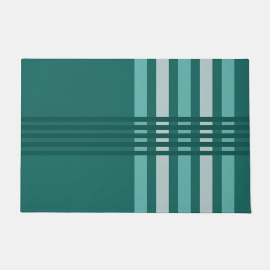 Midcentury Moderne Abstracte lijnen Turquoise Deurmat (Voorkant)