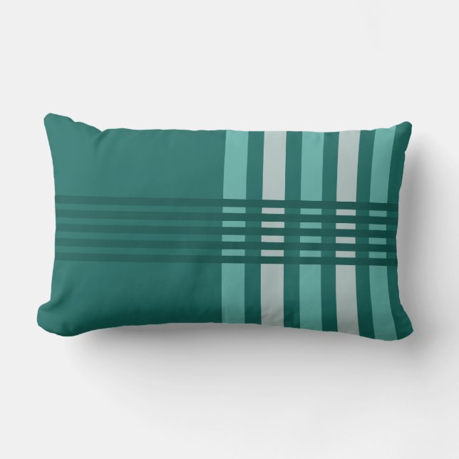 Midcentury Moderne Abstracte lijnen Turquoise Kussen (Voorkant)