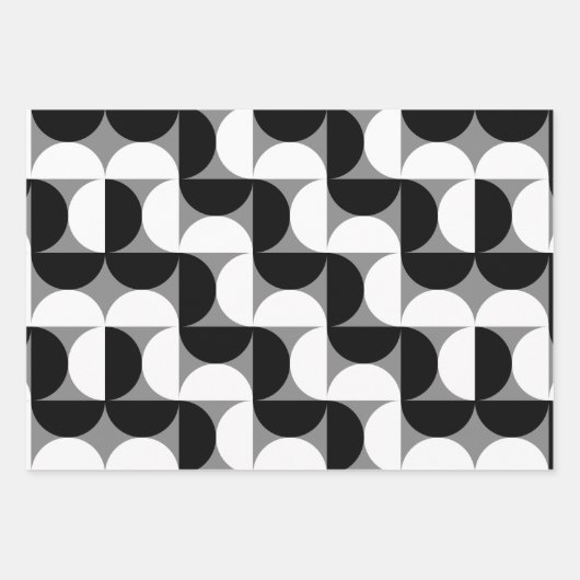 Midcentury patroon schalen zwart wit inpakpapier vel (Voorkant)
