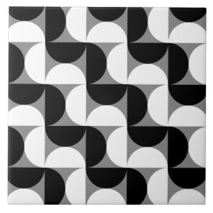 Midcentury patroon schalen zwart wit tegeltje