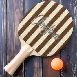 MidCentury Polo Strepen Diep Bosbruin Geschilderd Tafeltennisbatje