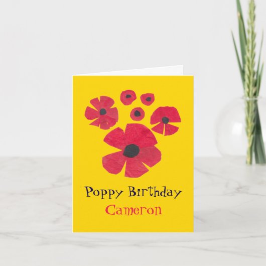 MidCentury Red Poppies Schattige Yellow Birthday Kaart (Voorkant)