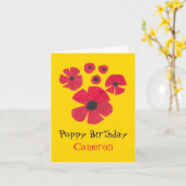 MidCentury Red Poppies Schattige Yellow Birthday Kaart (Gele Bloem)