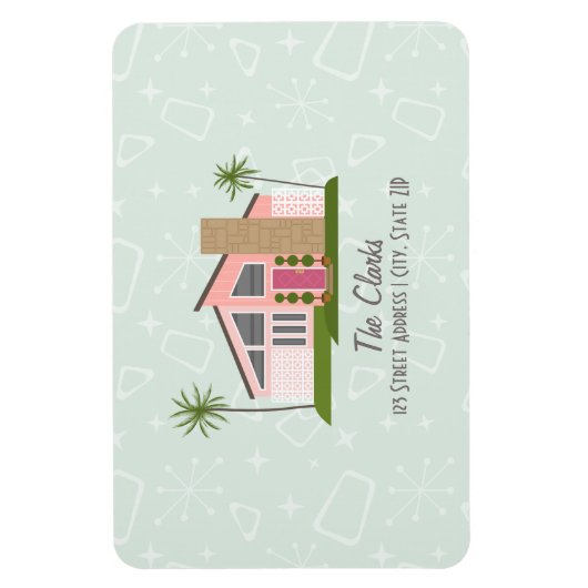 Midcentury Retro Roze Huisadres Magneet (Verticaal)