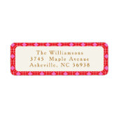 MidCentury Rood Roze Schattige Kerst Retouradres Etiket (Voorkant)