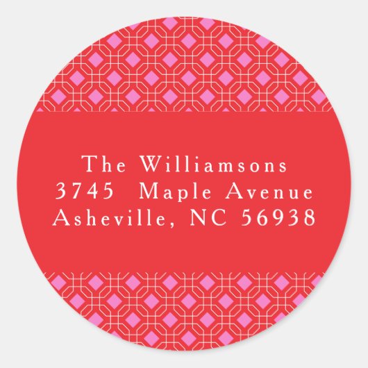 MidCentury Rood Roze Schattige Kerst Retouradres Ronde Sticker (Voorkant)