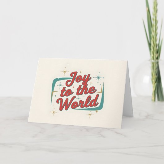 Midcentury Script Joy to the World Christmas Feestdagen Kaart (Voorkant)