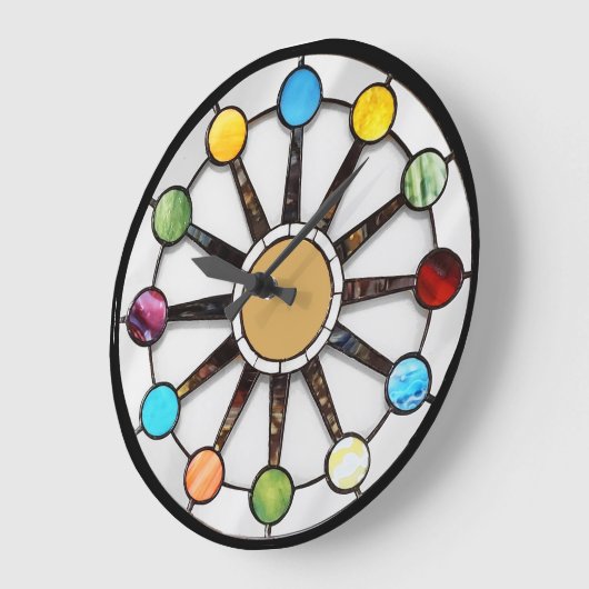 Midcentury stained glass clock grote klok (Hoek)