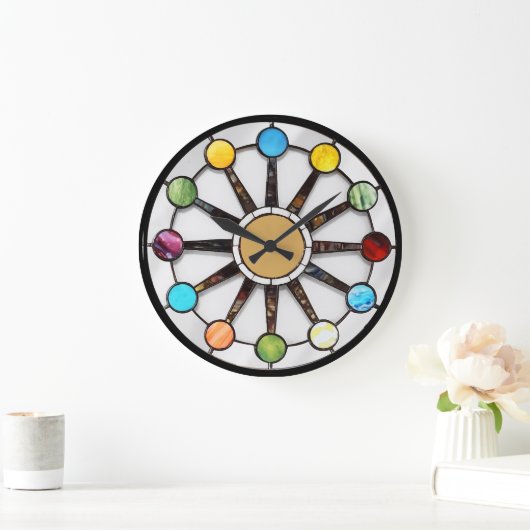 Midcentury stained glass clock grote klok (Huis)