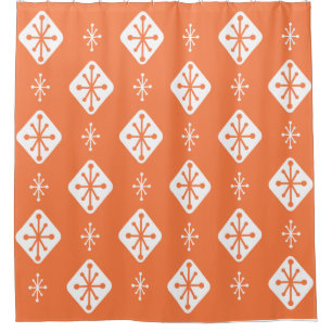 Midcentury Starbursts Diamonds Orange Douchegordijn