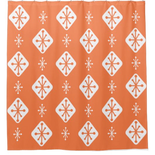 Midcentury Starbursts Diamonds Orange Douchegordijn (Voorkant)