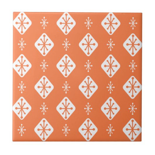 Midcentury Starbursts Diamonds Orange Tegeltje (Voorkant)