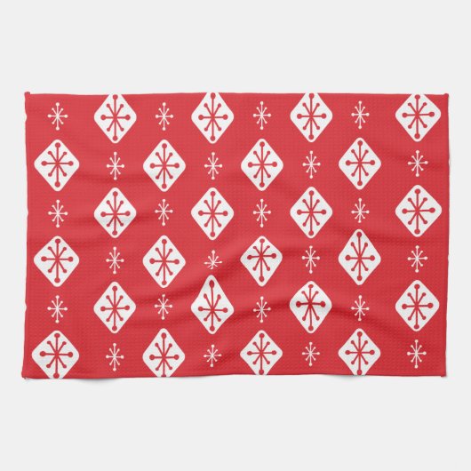 Midcentury Starbursts Diamonds Red Theedoek (Horizontaal)