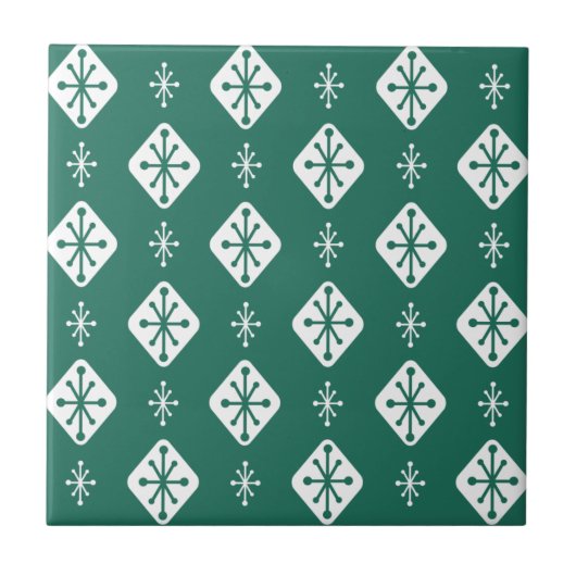 Midcentury Starbursts Diamonds Teal Tegeltje (Voorkant)