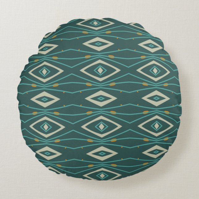 Midcentury Style Geometric Orange Teal Abstract Rond Kussen (Voorkant)