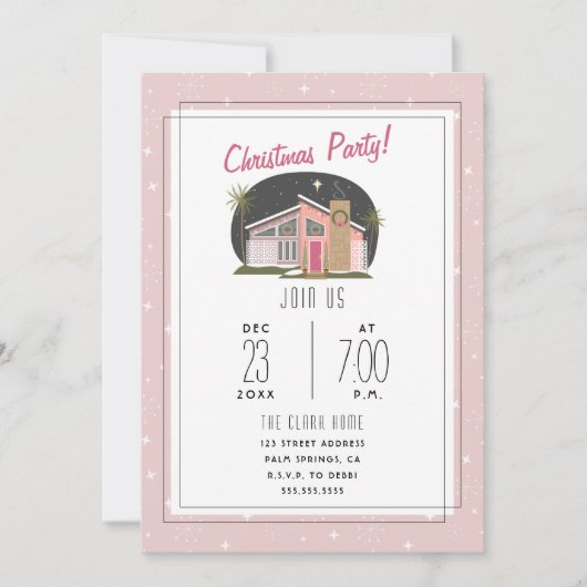 Midcenty Modern Roze Kerstfeest Kaart (Voorkant)