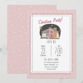 Midcenty Modern Roze Kerstfeest Kaart (Voorkant / Achterkant)