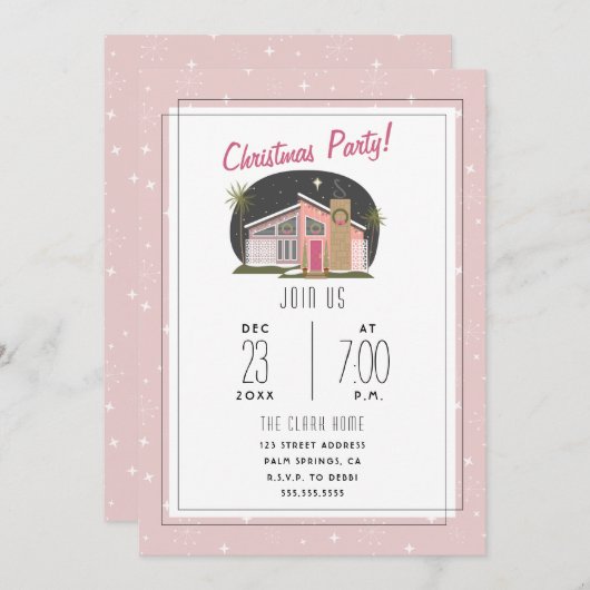 Midcenty Modern Roze Kerstfeest Kaart (Voorkant / Achterkant)