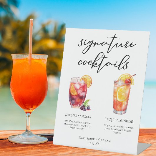 Middag bruiloft Signature Cocktails Menu Reclamebord Met Voetstuk