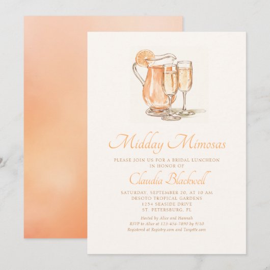 Middag Mimosas Bridal Luncheon Douche Uitnodiging (Voorkant / Achterkant)