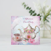 middag om 12 uur Tea Party umbrella Pink Floral Te Kaart (Staand voorkant)