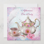 middag om 12 uur Tea Party umbrella Pink Floral Te Kaart (Voorkant)