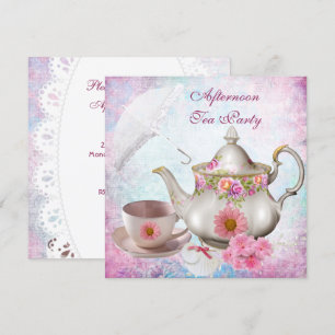 middag om 12 uur Tea Party umbrella Pink Floral Te Kaart
