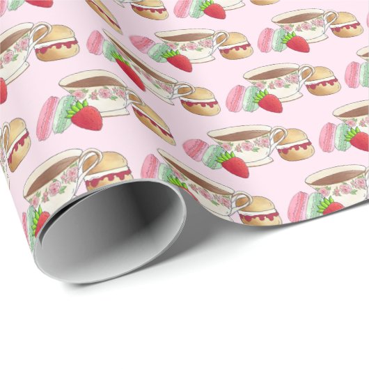 Middag Tea Party Macarons Teacup Cream Scone Cadeaupapier (Rol Hoek)