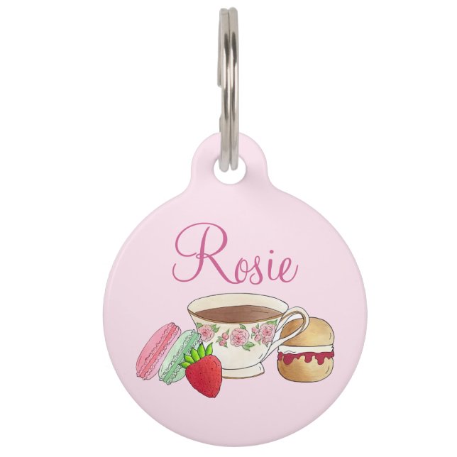 Middag Tea Party Macarons Teacup Cream Scone Huisdierpenning (Voorkant)