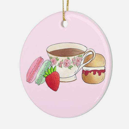 Middag Tea Party Macarons Teacup Cream Scone Keramisch Ornament (Links)