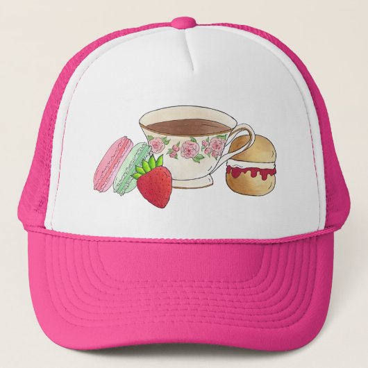 Middag Tea Party Macarons Teacup Cream Scone Trucker Pet (Voorkant)