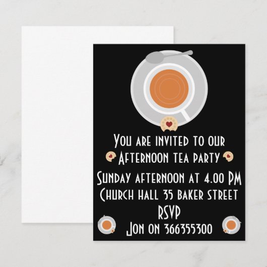 Middag thee uitnodiging (Voorkant / Achterkant)