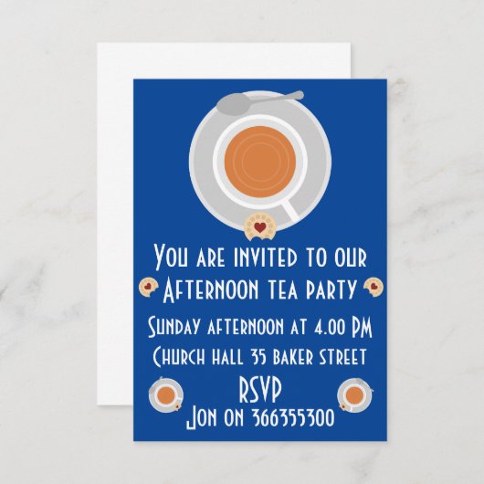 Middag thee uitnodiging informatiekaartje (Voorkant / Achterkant)