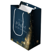 Middagblauw glinsterend goud medium cadeauzakje (Voorkant Gekanteld)