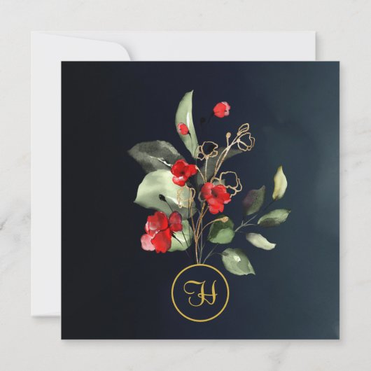 Middagblauw Goud Rood Bloemenschool Afstudeerfeest Kaart (Achterkant)