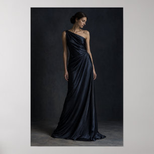 Middagblauwe jurk Elegante mode Portret Muur A Poster